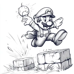 Coloring pages with mario in a tanooki suit jumping over a pit