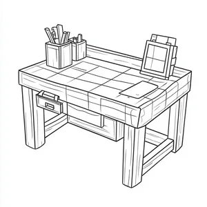 Coloring pages with minecraft crafting table outline.